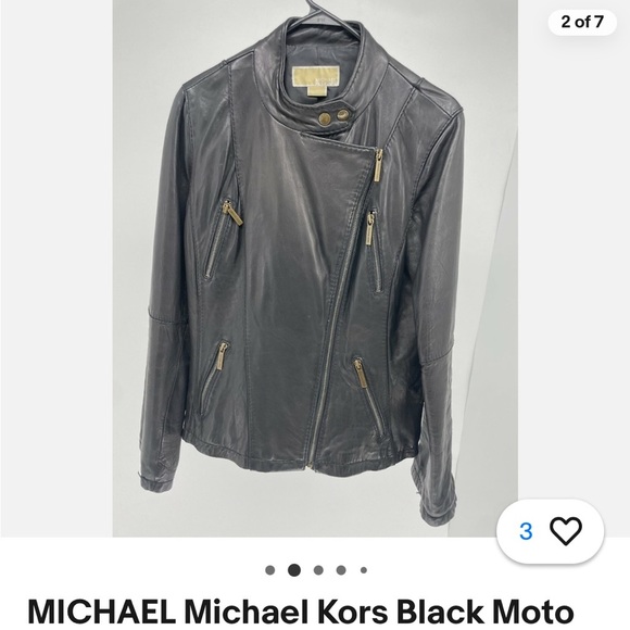 Michael Kors Black Leather Moto Jacket with Asymmetrical Zipper - Picture 1 of 4